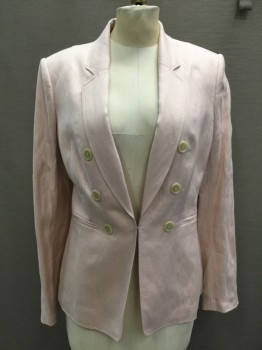 DONNA KARAN, Blush Pink, Lyocell, Linen, Solid, Double Breasted Look, 1 Hook & Eye Front, Notched Lapel, Twill, 2 Welt Pockets