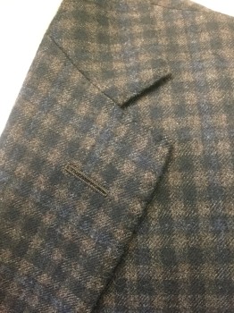 Mens, Sportcoat/Blazer, CARROLL & CO, Charcoal Gray, Brown, Wool, Check , 42R, Single Breasted, Notched Lapel, 2 Buttons, 3 Pockets, Solid Brown Lining