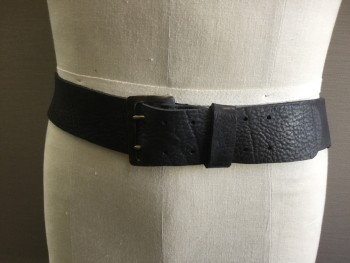 N/L, Black, Leather, Solid, Black Leather with Metal Buckle