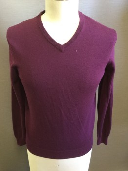 Mens, Pullover Sweater, JCREW, Red Burgundy, Wool, Solid, M, V-neck,