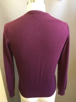 Mens, Pullover Sweater, JCREW, Red Burgundy, Wool, Solid, M, V-neck,