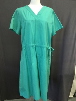 ANGELICA, Green, Cotton, Polyester, Solid, V-neck, Short Sleeves, Drawstring Waist, Patch Pockets7