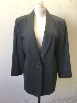 LINDA A/ELLEN TRACY, Gray, Wool, Solid, Shawl Lapel, 1 Button, Oversized, Padded Shoulders, 2 Welt Pockets