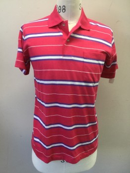 CHARVEL, Hot Pink, Purple, White, Poly/Cotton, Stripes - Horizontal , 2 Buttons,  Rib Knit Collar, Short Sleeves, 1 Pocket, DOUBLE