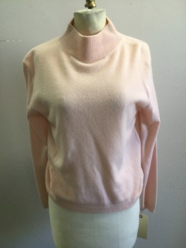 LORD & TAYLOR, Lt Pink, Cashmere, Solid, Long Sleeves, Pull Over Turtleneck,