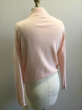 LORD & TAYLOR, Lt Pink, Cashmere, Solid, Long Sleeves, Pull Over Turtleneck,