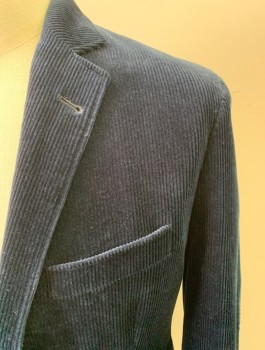 Mens, Sportcoat/Blazer, BROOKS BROTHERS, Navy Blue, Cotton, Spandex, Solid, 40R, Corduroy, Single Breasted, Collar Attached, Notched Lapel, 2 Buttons,  3 Pockets, Self Oval Elbow Patches