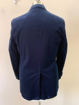 Mens, Sportcoat/Blazer, BROOKS BROTHERS, Navy Blue, Cotton, Spandex, Solid, 40R, Corduroy, Single Breasted, Collar Attached, Notched Lapel, 2 Buttons,  3 Pockets, Self Oval Elbow Patches