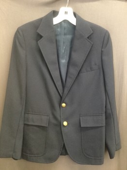 Childrens, Blazer, NORDSTROM, Navy Blue, Polyester, Solid, 16, Notched Lapel, 2 Gold Button Front, 2 Pocket Flap,
