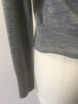 J.CREW, Gray, Wool, Solid, Lightweight Knit, Long Sleeves, Round Neck, Gold Buttons at Center Front