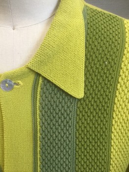 DA VINCI, Chartreuse Green, Avocado Green, Sage Green, Cotton, Solid, Stripes - Vertical , Stripes at Center Front at Either Side of Button Placket, Short Sleeve Button Front, Collar Attached,