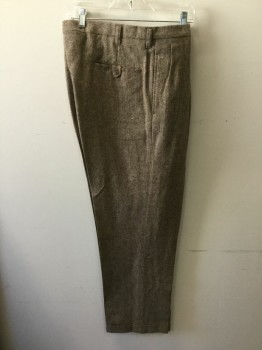Mens, 1950s Vintage, Suit, Pc 3, MTO, Brown, Taupe, Beige, Wool, Tweed, 36/29, 2nd Pair Of Pants - Double Pleats, Cuffs, Belt Loops,