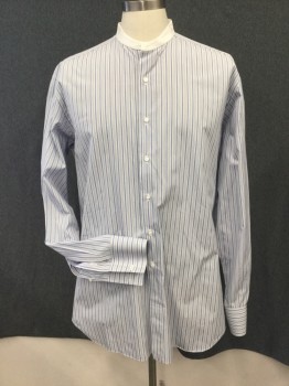 ANTO BZ, Lt Blue, White, Black, Cotton, Stripes, Upper Class Mens Dress Shirt. White Cotton Collar Band, Button Front, Long Sleeves, with French Cuff