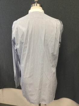 ANTO BZ, Lt Blue, White, Black, Cotton, Stripes, Upper Class Mens Dress Shirt. White Cotton Collar Band, Button Front, Long Sleeves, with French Cuff