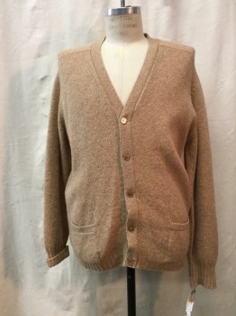 ATKINSONS, Camel Brown, Wool, Solid, Cardigan, Button Front, 2 Pockets,