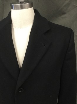 Mens, Coat, Overcoat, MICHAEL KORS, Black, Wool, Nylon, Solid, 38R, Single Breasted, Collar Attached, Notched Lapel, 2 Pockets, Long Sleeves