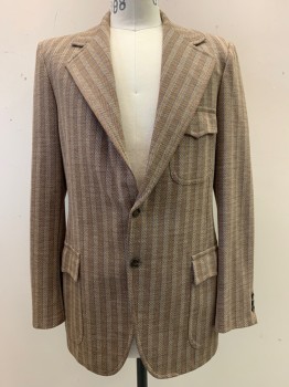 NL, Dk Brown, Beige, Blue, Wool, Stripes - Vertical , Herringbone, Notched Lapel, Single Breasted, Button Front, 2 Buttons, 3 Pockets, Multiples, See FC064456