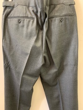 TOM FORD, Gray, Gray, Wool, Rayon, Solid, F.F,  Self Belt Attached at Sides, 4 Pockets, Zip Fly,