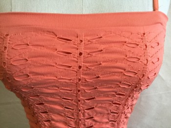 Womens, Top, MARCIANO, Salmon Pink, Nylon, Spandex, Solid, XS, Solid 1" Flat Knit Top Hem, Spaghetti Straps, Oval Cut-out/pucker Vertical Texture,
