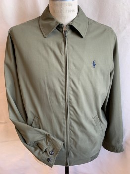Mens, Casual Jacket, POLO- RALPH LAUREN, Olive Green, Navy Blue, Cotton, Polyester, Solid, C: 40, M, Collar Attached, Zip Front, 2 Slant Pockets, L/S