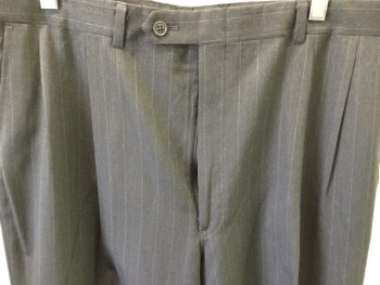 MEYERSON, Dk Gray, Gray, Wool, Stripes - Pin, Double Pleats, 4 Pockets,