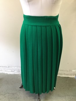 Womens, Skirt, N/L, Green, Wool, Solid, W.30, Knit Skirt, Pleated, Elastic Waist, Below Knee Length