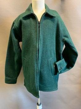 JOHNSON, Dk Green, Wool, Solid, Zip Front, Collar Attached, 2 Pockets,
