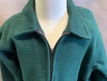 JOHNSON, Dk Green, Wool, Solid, Zip Front, Collar Attached, 2 Pockets,