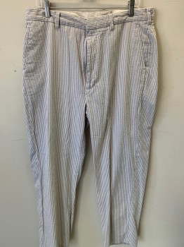 JOS A BANKS, Gray, White, Cotton, Stripes - Vertical , Sear Sucker, Flat Front, 4 Pockets,
