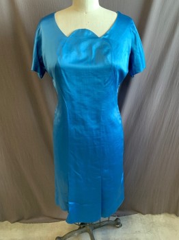 Womens, 1960s Vintage, Suit, Dress, ERNST NEWMAN, Blue, Synthetic, W: 32, B: 36, Abstract Neckline, Short Sleeves, 2 Slits, Hem Below Knee, Zip Back