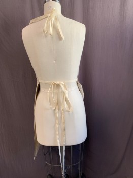 N/L, Oatmeal Brown, Linen, Solid, Cream Twill Tape Tie Back Neck And Waist, Knee Length