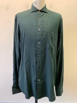 Mens, Casual Shirt, Paul Smith, Dk Green, Black, Lyocell, Gingham, 37, 16, L/S, Button Front, C.A., Chest Pocket