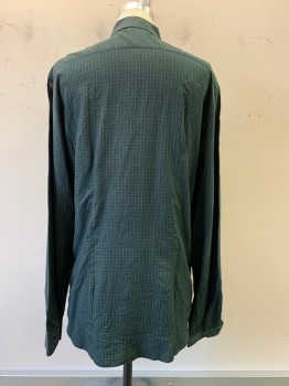 Mens, Casual Shirt, Paul Smith, Dk Green, Black, Lyocell, Gingham, 37, 16, L/S, Button Front, C.A., Chest Pocket