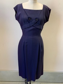 Mc Ketrick, Navy Blue, Silk, Solid, S/S, Scoop Neck, Cross Band with Buttons, Back Zipper,