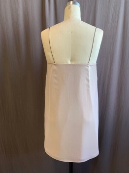 TOPSHOP, Taupe, Polyester, Solid, Shimmer, Straight Across Neck, Black Super Thin Straps