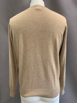 Mens, Pullover Sweater, DOCKERS, Beige, Black, Brown, Acrylic, Grid , L, L/S, Crew Neck,