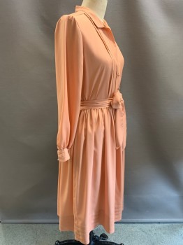 FRANCES HENAGHAN, Lt Orange, Polyester, Solid, L/S, B.F., Collar Attached, Pleated, With Waist Belt