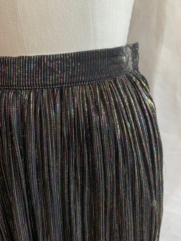 Womens, Skirt, MORTON MYLES, Black, Gold, Multi-color, Polyester, Stripes, 6, Side Zipper, Black Lining, Light Blue and Purple Tinsel