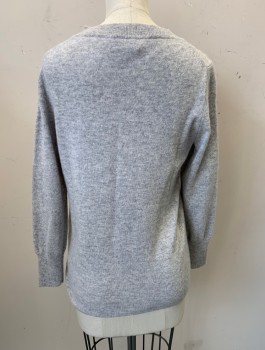 Womens, Pullover, J.CREW, Heather Gray, Cashmere, Solid, S, Knit, 3/4 Sleeves, Crew Neck