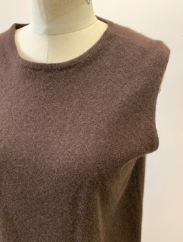 Womens, Sweater Vest, LORD & TAYLOR, Dk Brown, Cashmere, Solid, B: 36, M, Crew Neck, Rib Knit Waistband