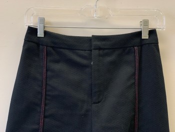 Womens, Sci-Fi/Fantasy Pants, NO LABEL, Black, Red Burgundy, Polyester, Cotton, Solid, 26/27, F.F, Red Piping, Zip Front, Made To Order