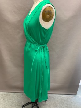 Womens, Dress, Sleeveless, BANANA REPUBLIC, Emerald Green, Polyester, Solid, L, V-N, Hook Eye, Self Tie Attached, Seams, Crossover