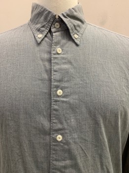 Mens, Casual Shirt, ETON, Gray, Cotton, Herringbone, L, L/S, Button Front, Collar Attached,
