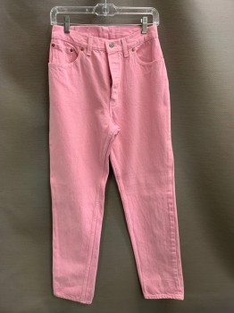 LEVI'S, Bubble Gum Pink, Cotton, Solid, F.F, High Waisted, Top Pockets, Button Front, Belt Loops,