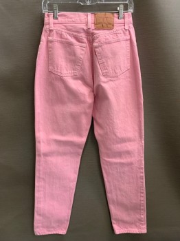 LEVI'S, Bubble Gum Pink, Cotton, Solid, F.F, High Waisted, Top Pockets, Button Front, Belt Loops,