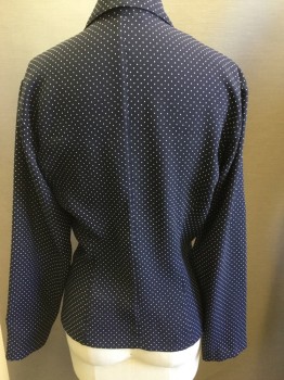Womens, Blazer, SUSIE TOMPKINS, Navy Blue, White, Polyester, Solid, Polka Dots, W:27, B:34, Notched Lapel, Button Front, Patch Pockets,