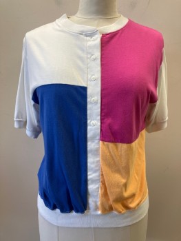 LEVI'S, Off White, Magenta Pink, Blue, Orange, Cotton, Polyester, Color Blocking, CN, S/S, Half B.F. Placket,