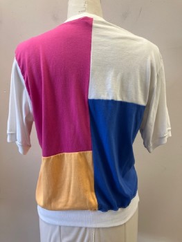 LEVI'S, Off White, Magenta Pink, Blue, Orange, Cotton, Polyester, Color Blocking, CN, S/S, Half B.F. Placket,