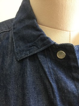 Womens, Top, CHELSEA, Denim Blue, Cotton, Solid, B 40, L, Chambray, Sleeveless, Smoke Gray Snap Front, Collar Attached, Cropped Length