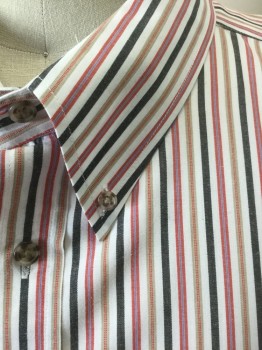 HARBOR BAY, White, Red, Taupe, Black, Lavender Purple, Polyester, Cotton, Stripes - Vertical , White with Multicolor Vertical Stripes, Short Sleeve Button Front,